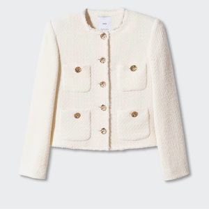 Mango Pocket Tweed Jacket, Size Small in Wintour/Ivory
